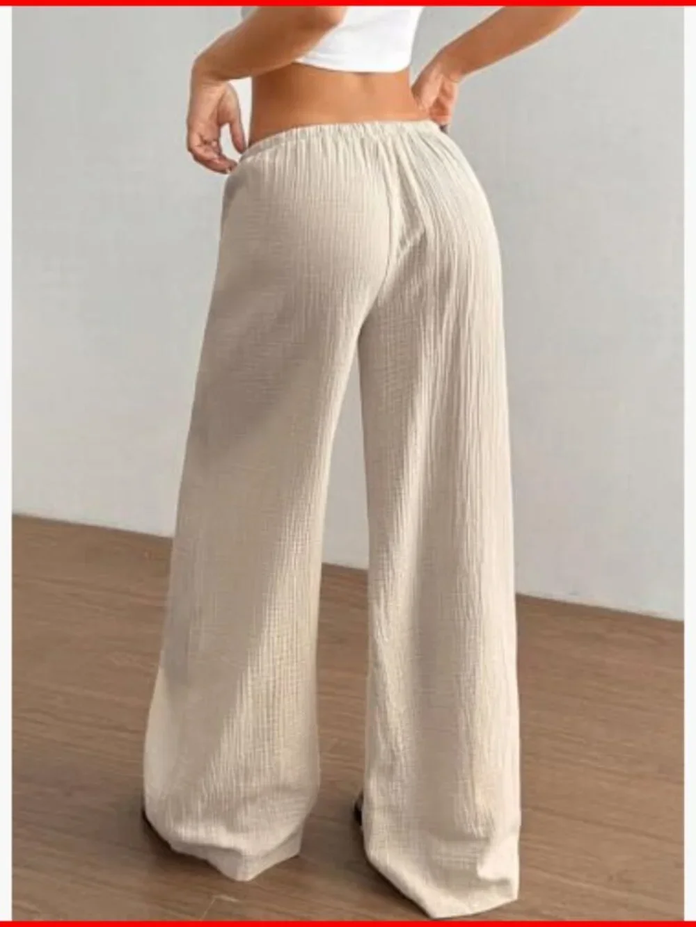 Wide Leg Palazzo Pants with Drawstring Waist and Pockets - Picture 4 of 4